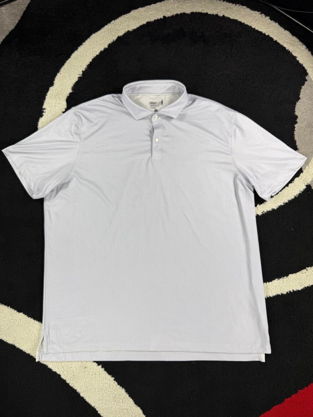Johnnie-O Performance Polo Shirt Men's XL White Blue Pattern Short Sleeve Golf